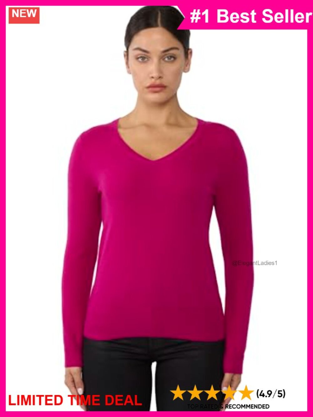 100% Cashmere V-Neck Long Sleeve Pullover Sweater Women